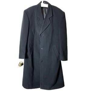 Oscar de la Renta 42R Single Breasted Designer Black Wool & Cashmere Long Coat